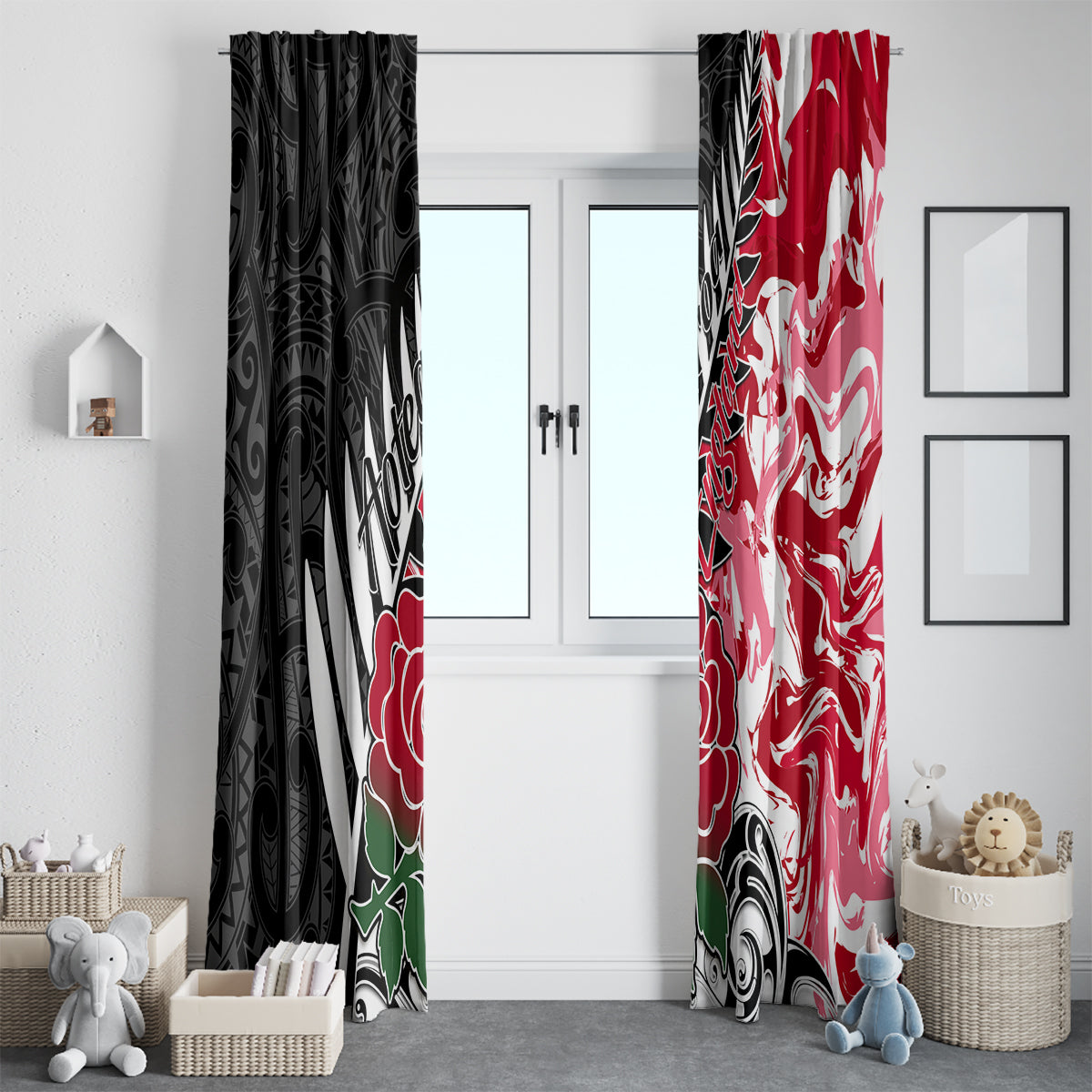 New Zealand and England Rugby Window Curtain Silver Fern With Red Rose World Cup 2023 LT01 - Polynesian Pride