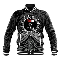 Personalised Toitu Te Tiriti Aotearoa Silver Fern Baseball Jacket New Zealand Maori Pattern LT01 Unisex Black - Polynesian Pride