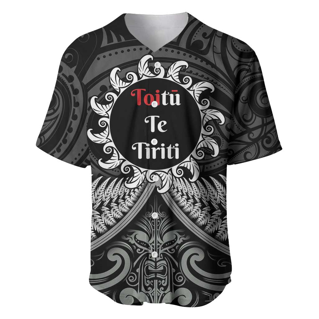 Personalised Toitu Te Tiriti Aotearoa Silver Fern Baseball Jersey New Zealand Maori Pattern LT01 Black - Polynesian Pride