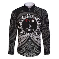 Personalised Toitu Te Tiriti Aotearoa Silver Fern Family Matching Mermaid Dress and Hawaiian Shirt New Zealand Maori Pattern LT01 Dad's Shirt - Long Sleeve Black - Polynesian Pride