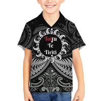 Personalised Toitu Te Tiriti Aotearoa Silver Fern Family Matching Off The Shoulder Long Sleeve Dress and Hawaiian Shirt New Zealand Maori Pattern