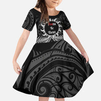 Personalised Toitu Te Tiriti Aotearoa Silver Fern Family Matching Tank Maxi Dress and Hawaiian Shirt New Zealand Maori Pattern LT01 Daughter's Dress Black - Polynesian Pride