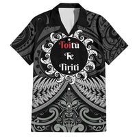 Personalised Toitu Te Tiriti Aotearoa Silver Fern Family Matching Tank Maxi Dress and Hawaiian Shirt New Zealand Maori Pattern LT01 Dad's Shirt - Short Sleeve Black - Polynesian Pride