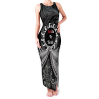 Personalised Toitu Te Tiriti Aotearoa Silver Fern Family Matching Tank Maxi Dress and Hawaiian Shirt New Zealand Maori Pattern LT01 Mom's Dress Black - Polynesian Pride