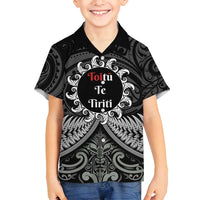 Personalised Toitu Te Tiriti Aotearoa Silver Fern Family Matching Tank Maxi Dress and Hawaiian Shirt New Zealand Maori Pattern LT01 Son's Shirt Black - Polynesian Pride