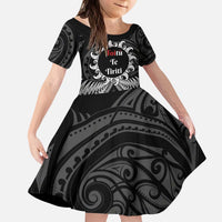 Personalised Toitu Te Tiriti Aotearoa Silver Fern Kid Short Sleeve Dress New Zealand Maori Pattern