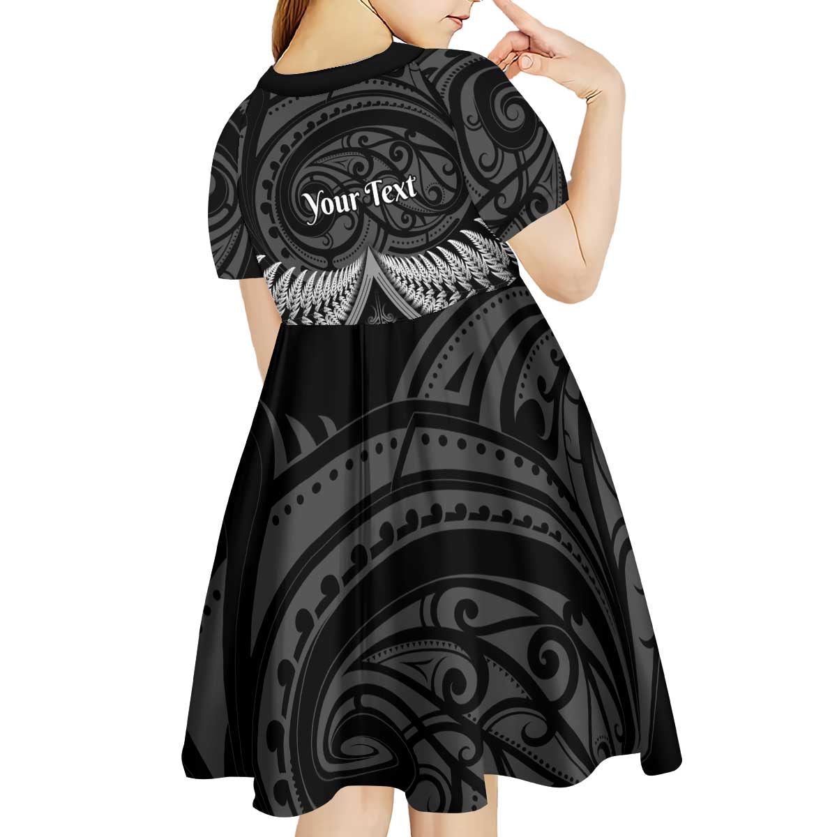 Personalised Toitu Te Tiriti Aotearoa Silver Fern Kid Short Sleeve Dress New Zealand Maori Pattern