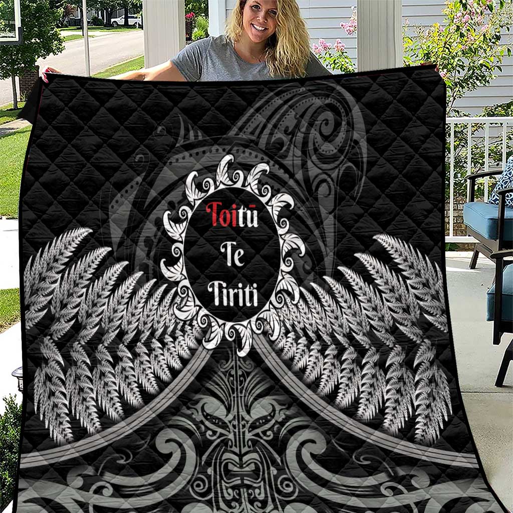 Toitu Te Tiriti Aotearoa Silver Fern Quilt New Zealand Maori Pattern LT01 Black - Polynesian Pride