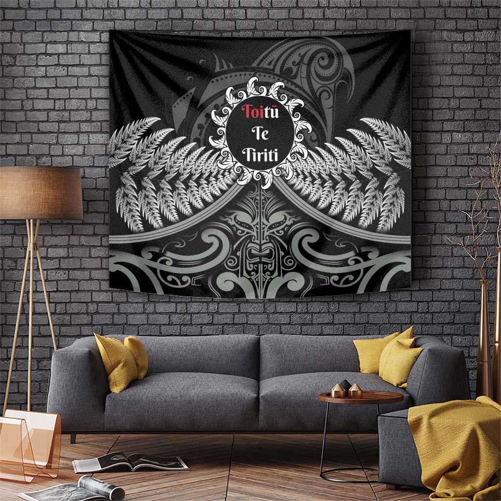 Toitu Te Tiriti Aotearoa Silver Fern Tapestry New Zealand Maori Pattern LT01 Black - Polynesian Pride