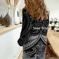 Personalised Toitu Te Tiriti Aotearoa Silver Fern Women Casual Shirt New Zealand Maori Pattern