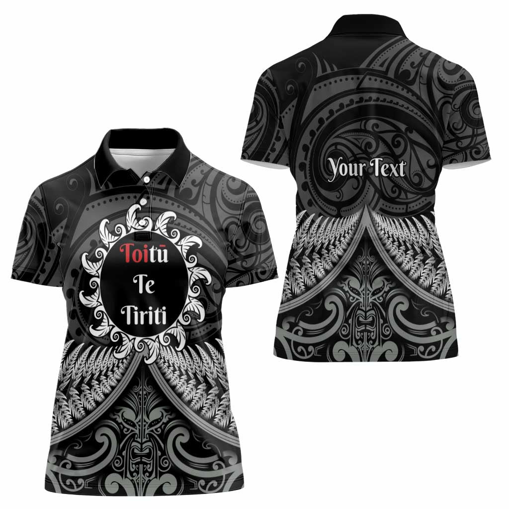 Personalised Toitu Te Tiriti Aotearoa Silver Fern Women Polo Shirt New Zealand Maori Pattern