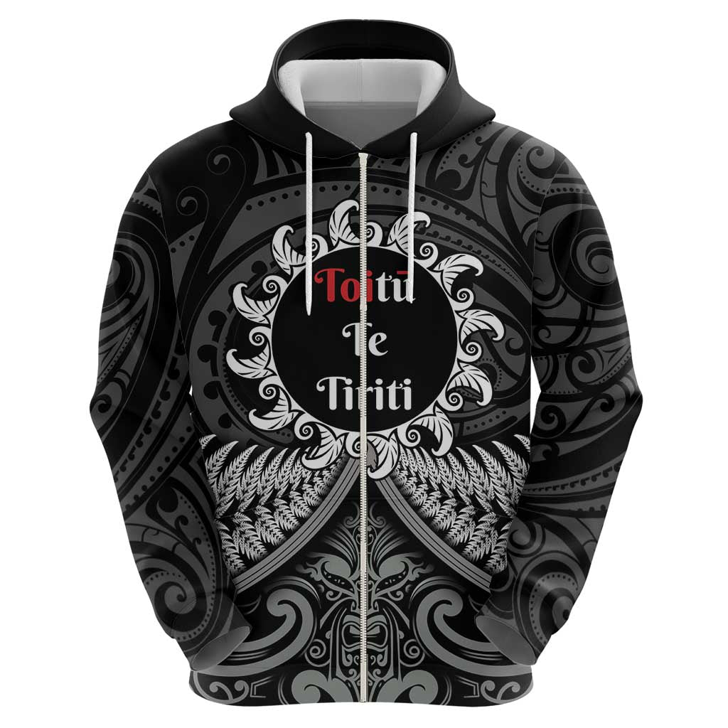 Personalised Toitu Te Tiriti Aotearoa Silver Fern Zip Hoodie New Zealand Maori Pattern LT01 - Polynesian Pride
