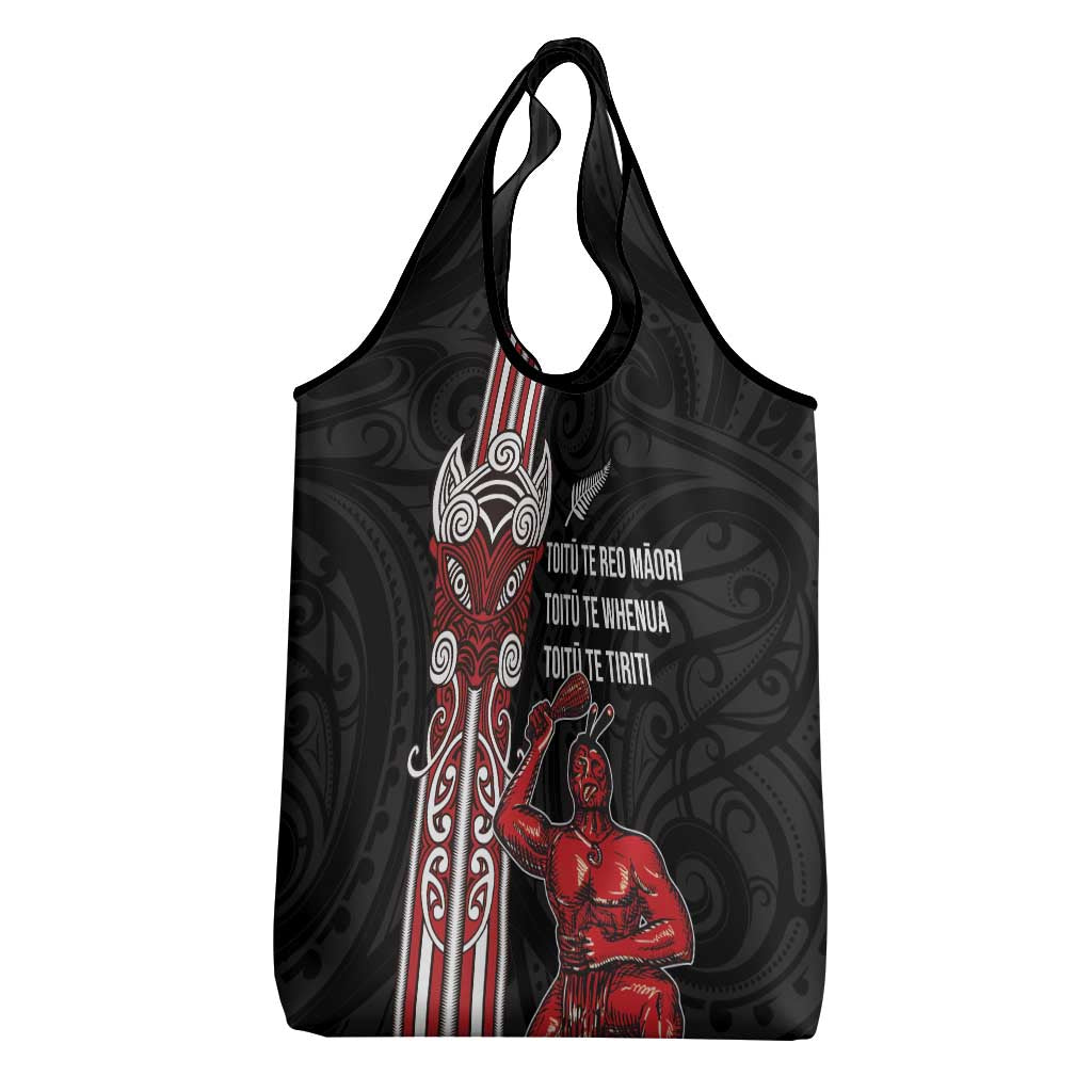 Toitu Te Reo Maori Toitu Te Whenua Toitu Te Tiriti Grocery Bag Maori Warrior New Zealand