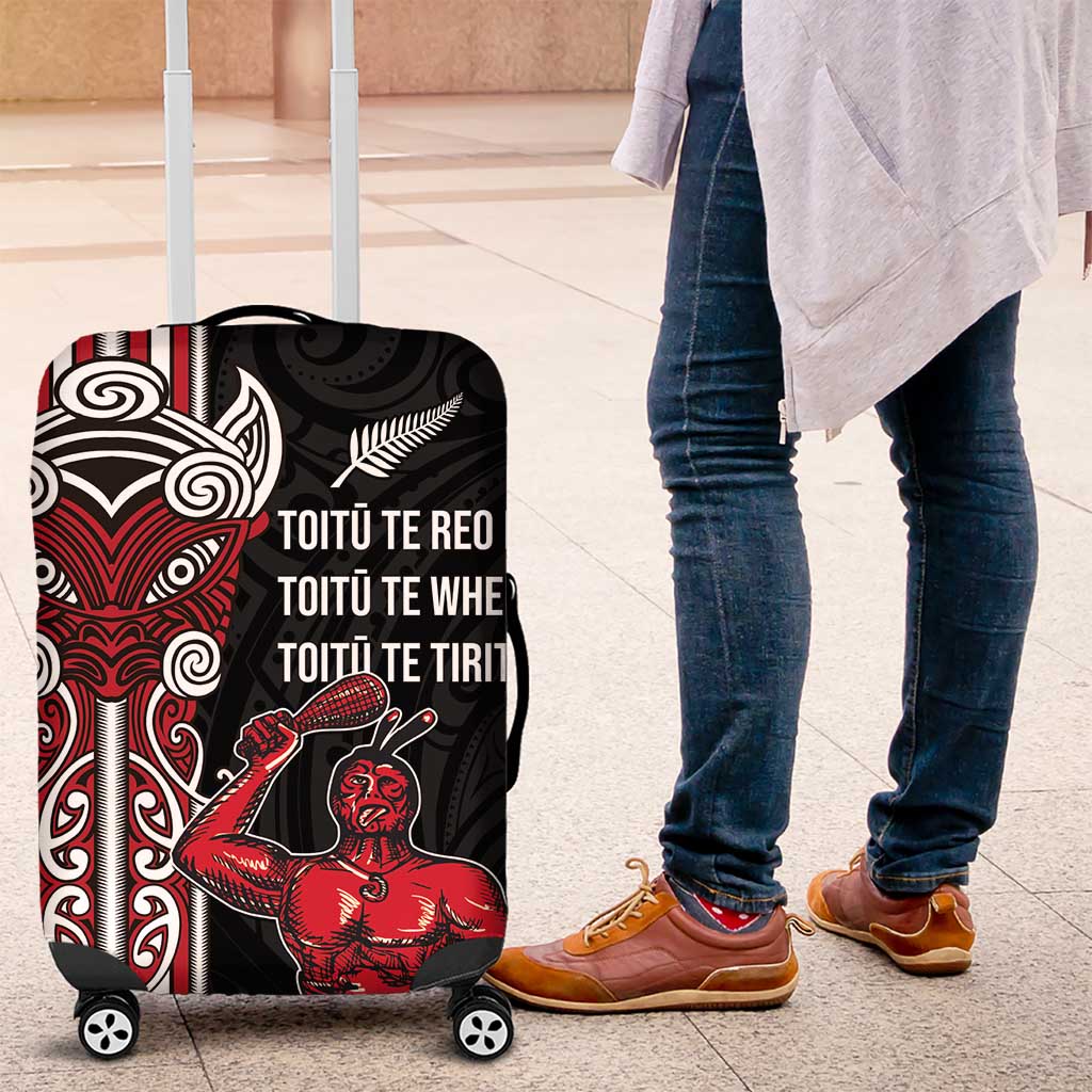 Toitu Te Reo Maori Toitu Te Whenua Toitu Te Tiriti Luggage Cover Maori Warrior New Zealand