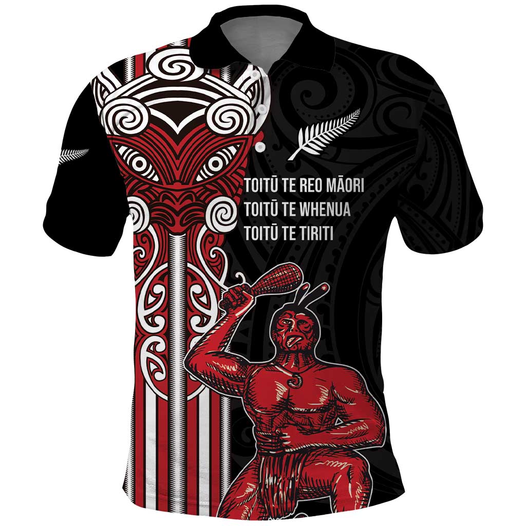 Toitu Te Reo Maori Toitu Te Whenua Toitu Te Tiriti Polo Shirt Maori Warrior New Zealand LT01 Black - Polynesian Pride