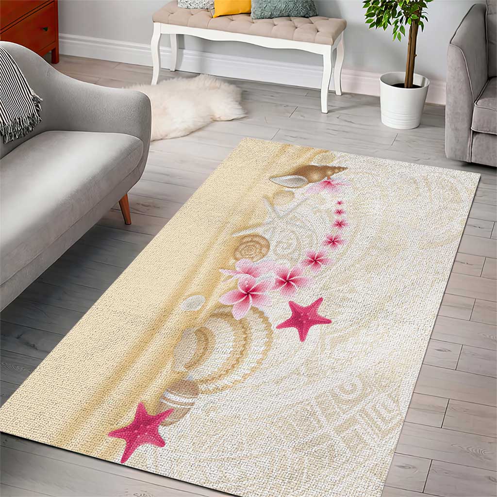 Beige Frangipani Sea Shell Area Rug Starfish Polynesian Pattern - Polynesian Pride
