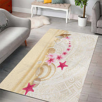 Beige Frangipani Sea Shell Area Rug Starfish Polynesian Pattern - Polynesian Pride