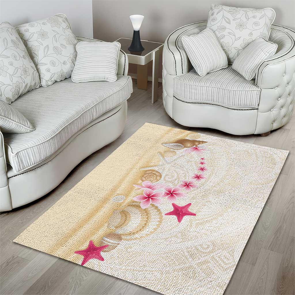 Beige Frangipani Sea Shell Area Rug Starfish Polynesian Pattern - Polynesian Pride