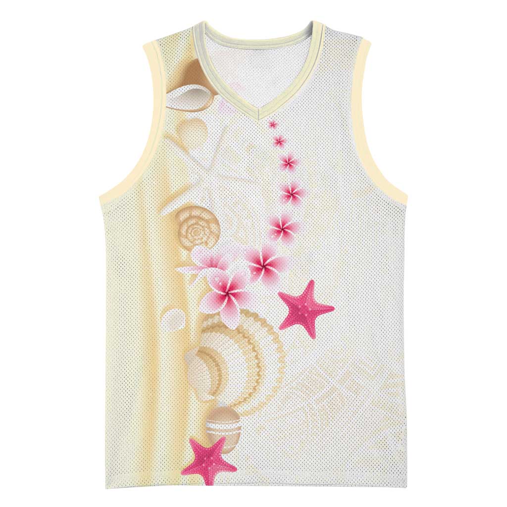 Beige Frangipani Sea Shell Basketball Jersey Starfish Polynesian Pattern - Polynesian Pride