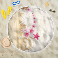 Beige Frangipani Sea Shell Beach Blanket Starfish Polynesian Pattern - Polynesian Pride