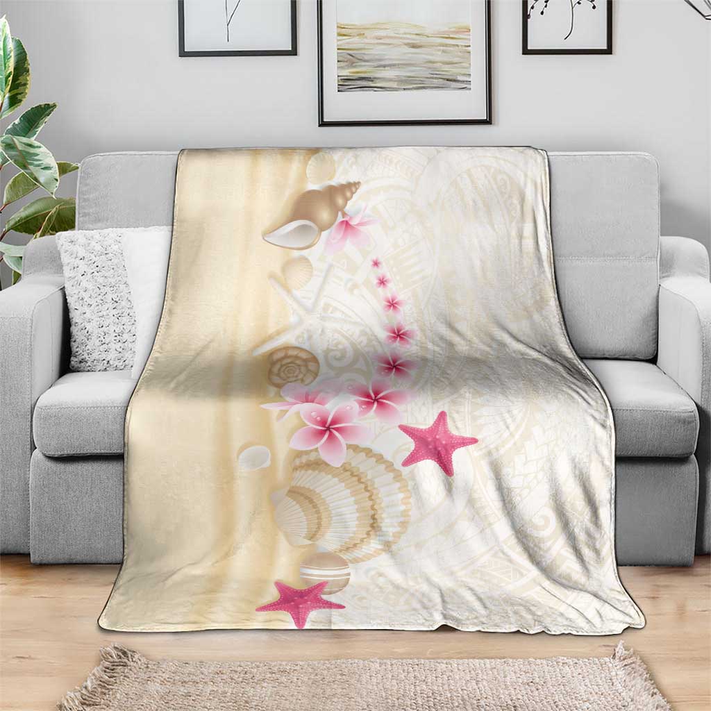 Beige Frangipani Sea Shell Blanket Starfish Polynesian Pattern - Polynesian Pride