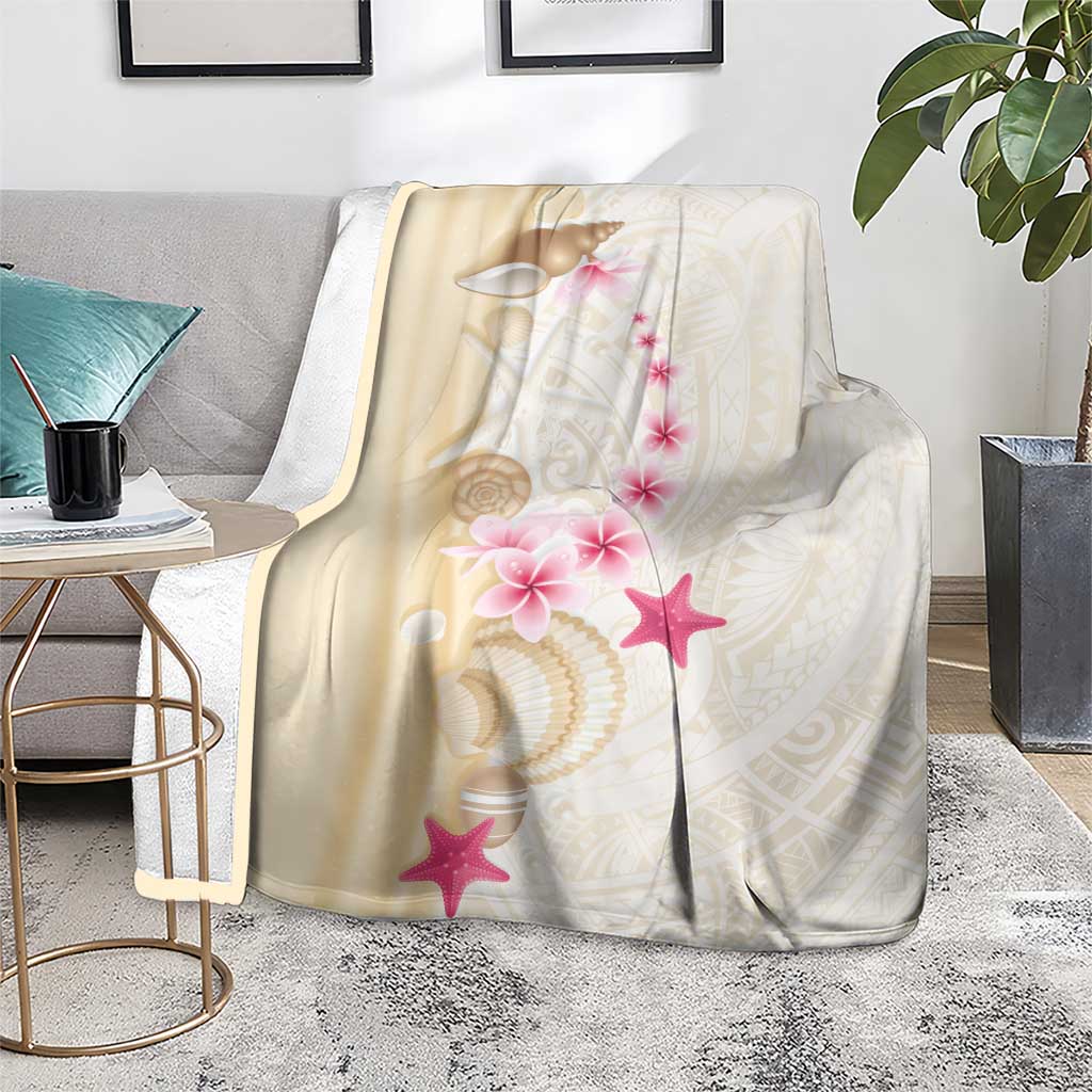 Beige Frangipani Sea Shell Blanket Starfish Polynesian Pattern - Polynesian Pride