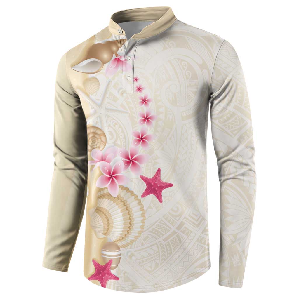 Beige Frangipani Sea Shell Button Sweatshirt Starfish Polynesian Pattern - Polynesian Pride