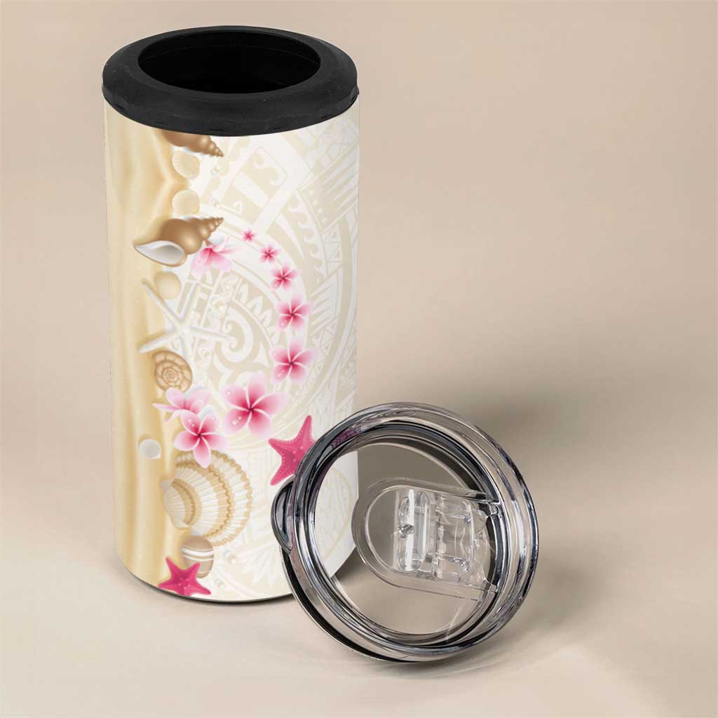 Beige Frangipani Sea Shell 4 in 1 Can Cooler Tumbler Starfish Polynesian Pattern - Polynesian Pride