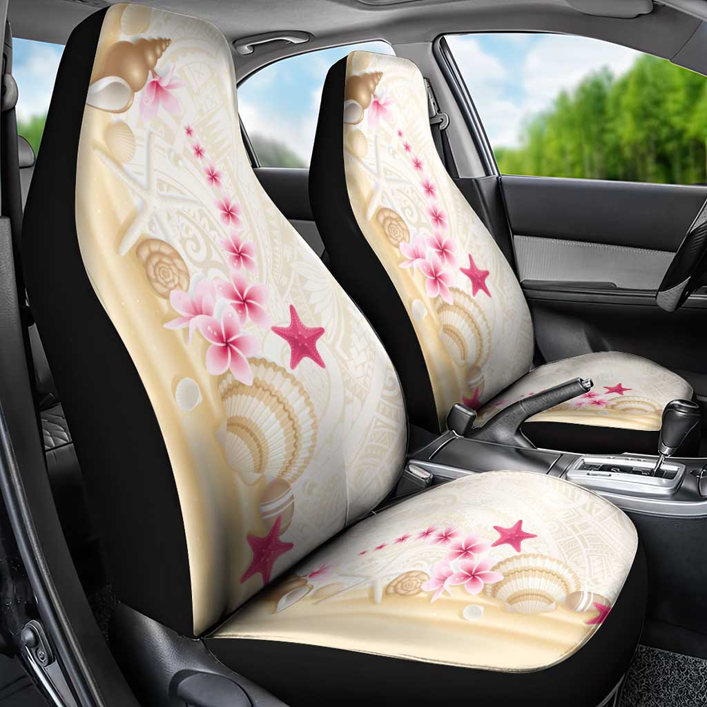 Beige Frangipani Sea Shell Car Seat Cover Starfish Polynesian Pattern - Polynesian Pride
