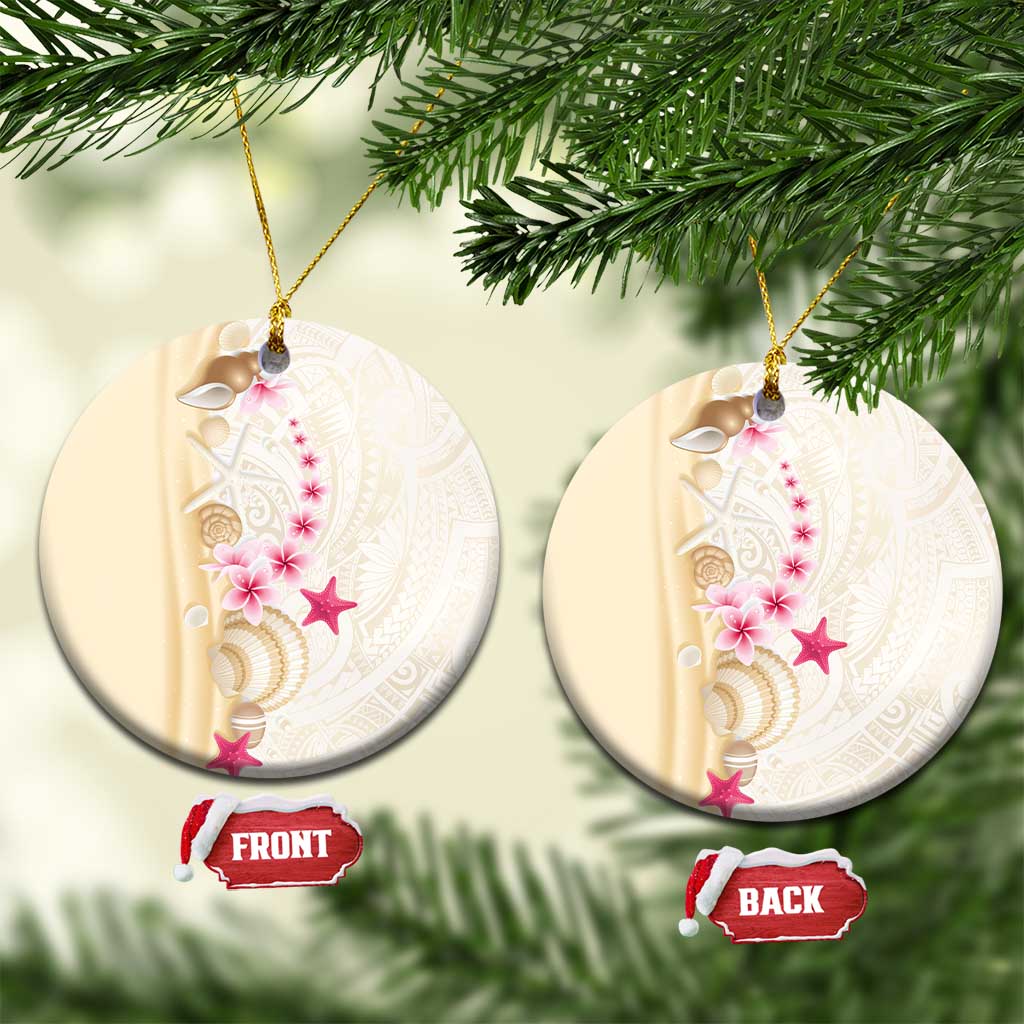 Beige Frangipani Sea Shell Ceramic Ornament Starfish Polynesian Pattern - Polynesian Pride