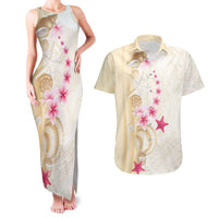 Beige Frangipani Sea Shell Couples Matching Tank Maxi Dress and Hawaiian Shirt Starfish Polynesian Pattern - Polynesian Pride