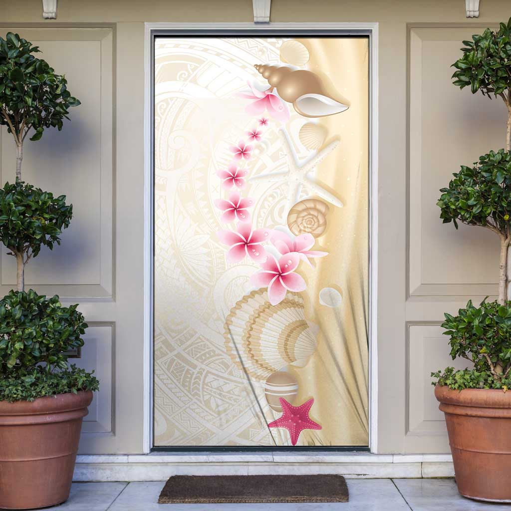 Beige Frangipani Sea Shell Door Cover Starfish Polynesian Pattern - Polynesian Pride