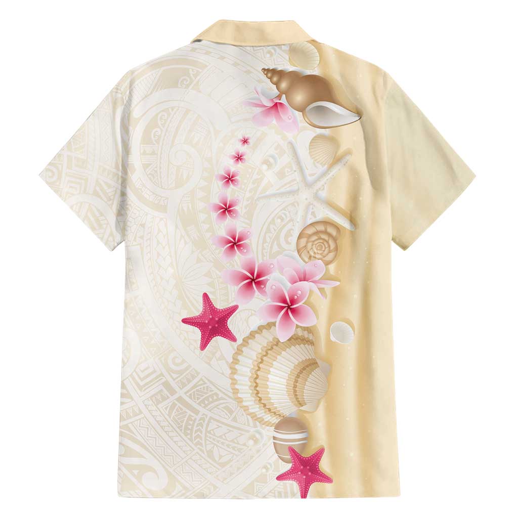 Beige Frangipani Sea Shell Family Matching Puletasi and Hawaiian Shirt Starfish Polynesian Pattern - Polynesian Pride