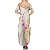 Beige Frangipani Sea Shell Family Matching Summer Maxi Dress and Hawaiian Shirt Starfish Polynesian Pattern - Polynesian Pride