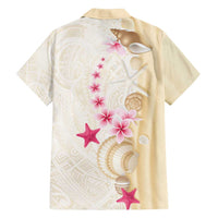 Beige Frangipani Sea Shell Family Matching Tank Maxi Dress and Hawaiian Shirt Starfish Polynesian Pattern - Polynesian Pride