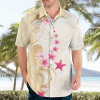Beige Frangipani Sea Shell Hawaiian Shirt Starfish Polynesian Pattern - Polynesian Pride