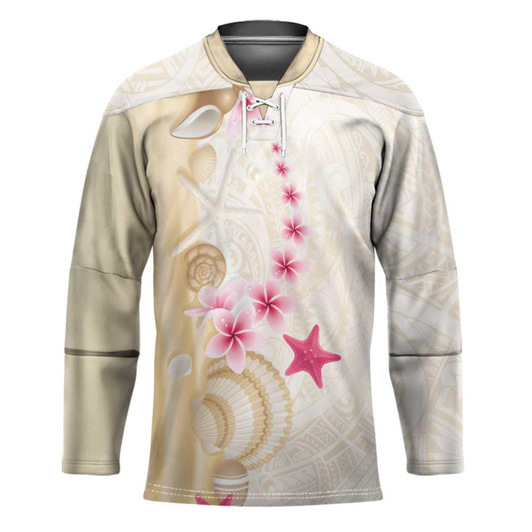 Beige Frangipani Sea Shell Hockey Jersey Starfish Polynesian Pattern LT01 Unisex Beige - Polynesian Pride