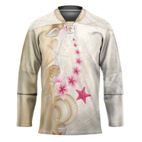 Beige Frangipani Sea Shell Hockey Jersey Starfish Polynesian Pattern - Polynesian Pride