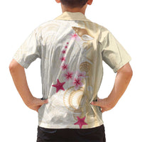 Beige Frangipani Sea Shell Kid Hawaiian Shirt Starfish Polynesian Pattern - Polynesian Pride