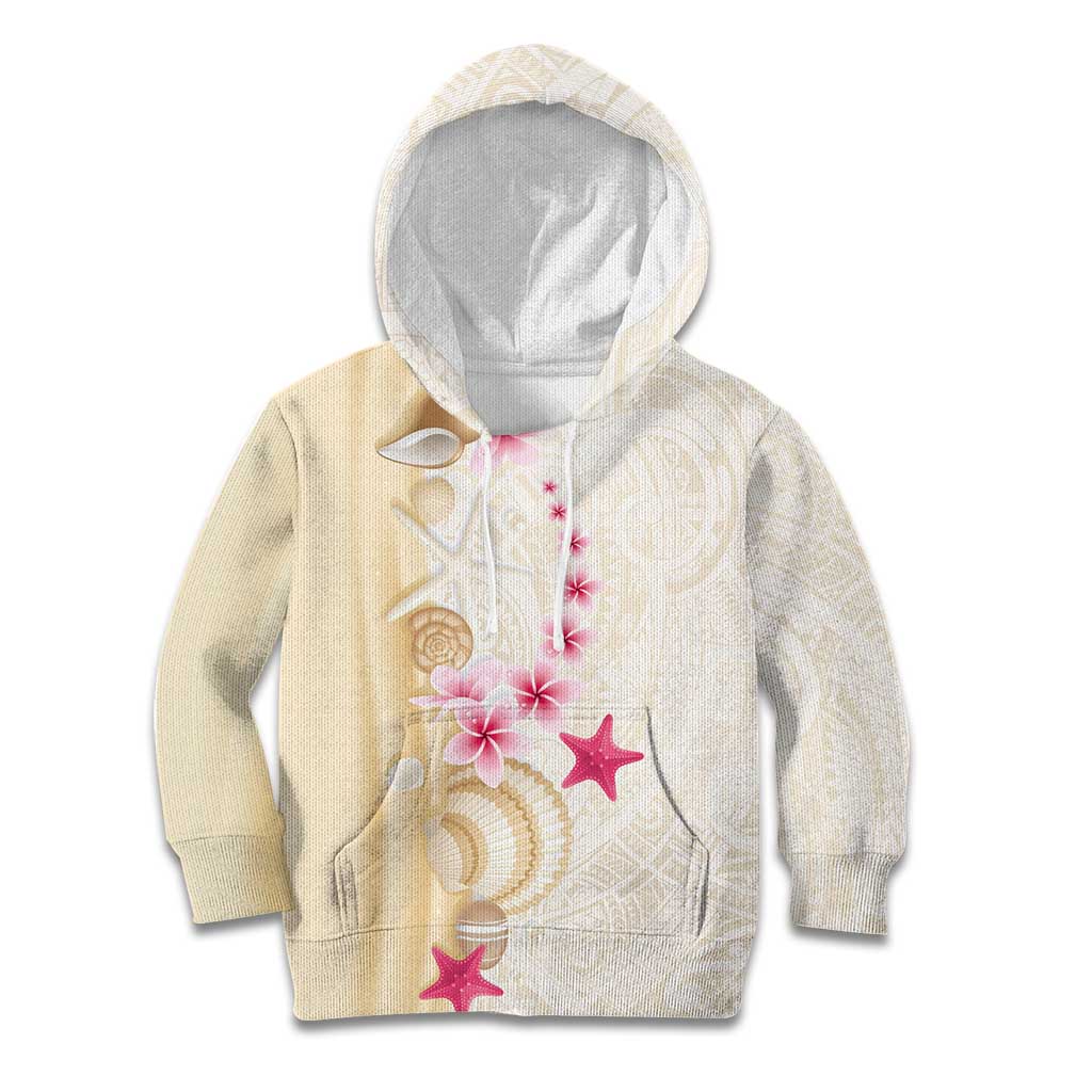 Beige Frangipani Sea Shell Kid Hoodie Starfish Polynesian Pattern - Polynesian Pride