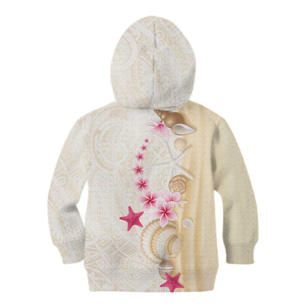 Beige Frangipani Sea Shell Kid Hoodie Starfish Polynesian Pattern - Polynesian Pride