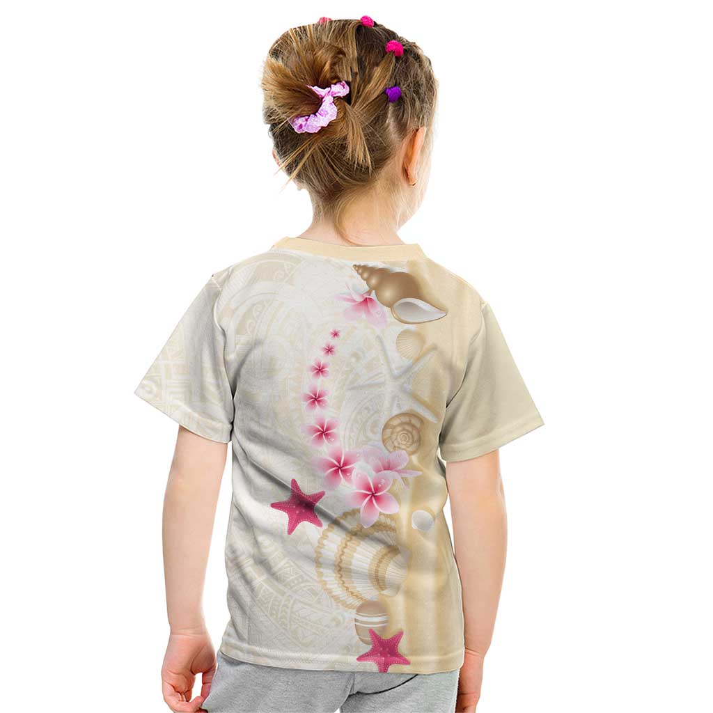 Beige Frangipani Sea Shell Kid T Shirt Starfish Polynesian Pattern - Polynesian Pride