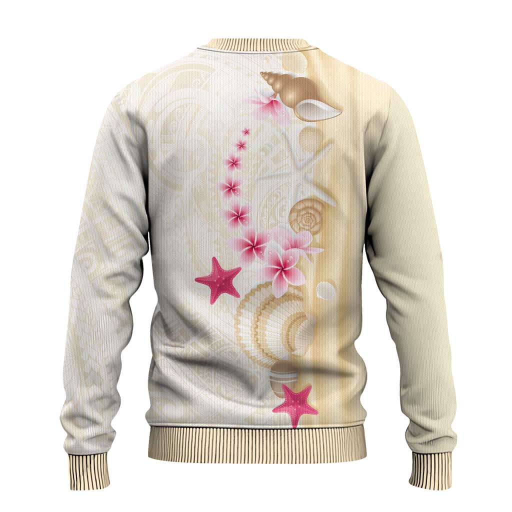 Beige Frangipani Sea Shell Ugly Christmas Sweater Starfish Polynesian Pattern - Polynesian Pride