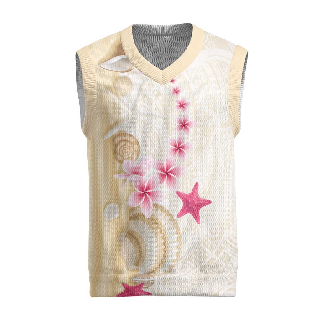 Beige Frangipani Sea Shell Christmas Knitted V-Neck Vest Starfish Polynesian Pattern - Polynesian Pride