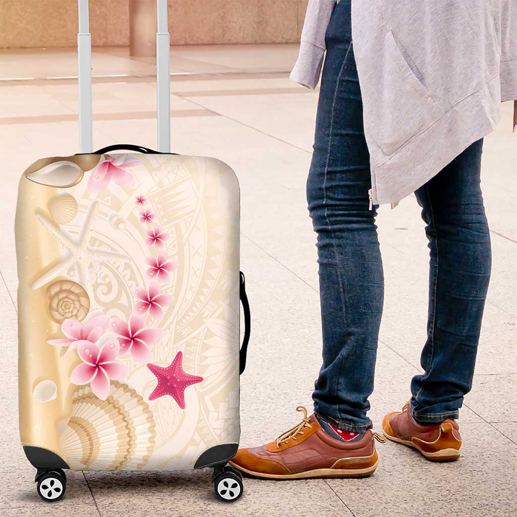 Beige Frangipani Sea Shell Luggage Cover Starfish Polynesian Pattern LT01 Beige - Polynesian Pride