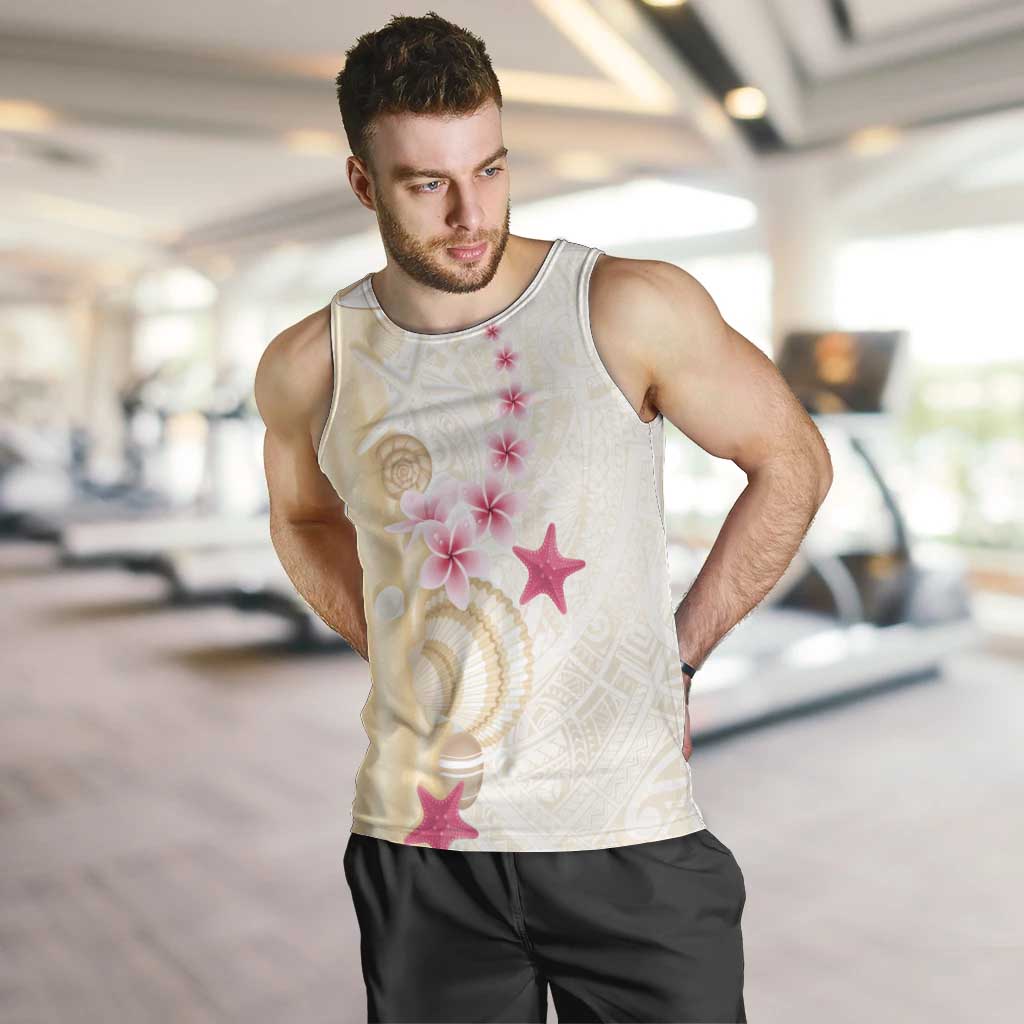 Beige Frangipani Sea Shell Men Tank Top Starfish Polynesian Pattern - Polynesian Pride
