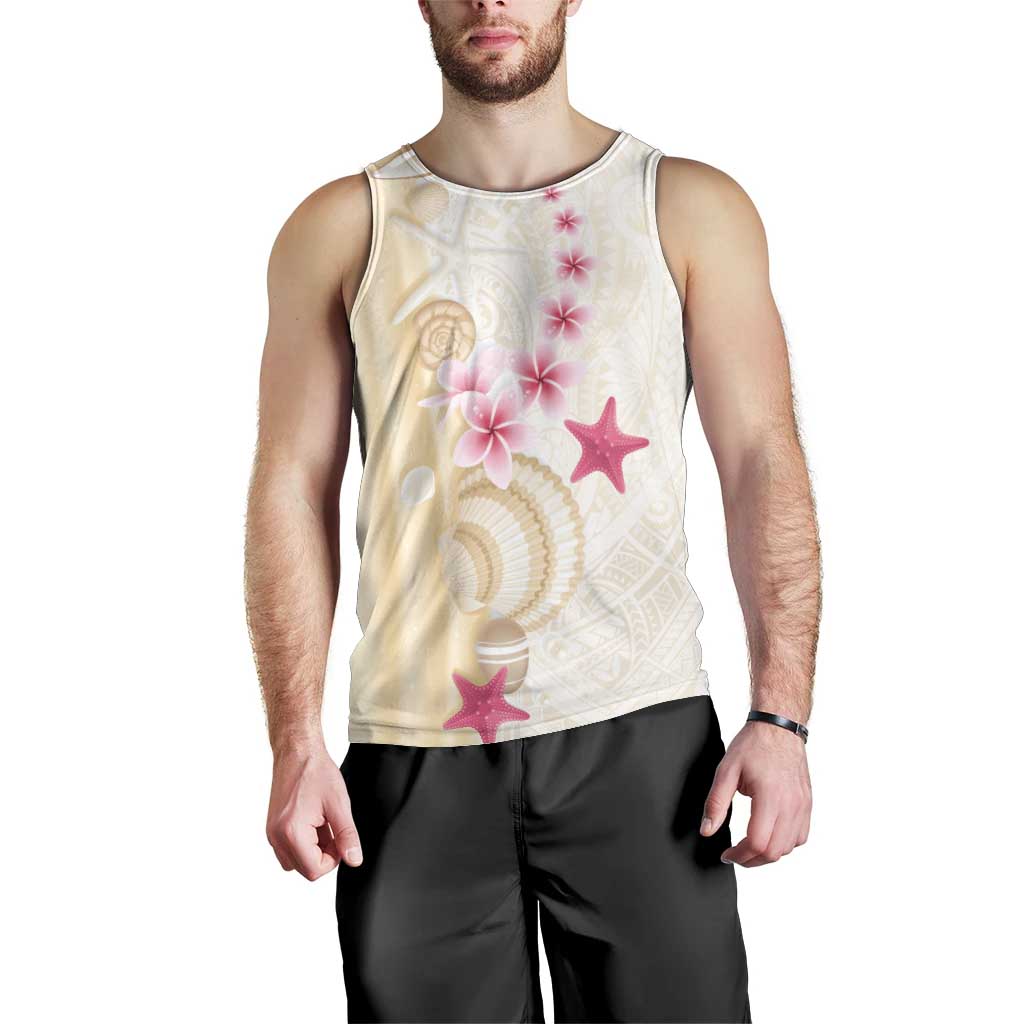Beige Frangipani Sea Shell Men Tank Top Starfish Polynesian Pattern - Polynesian Pride