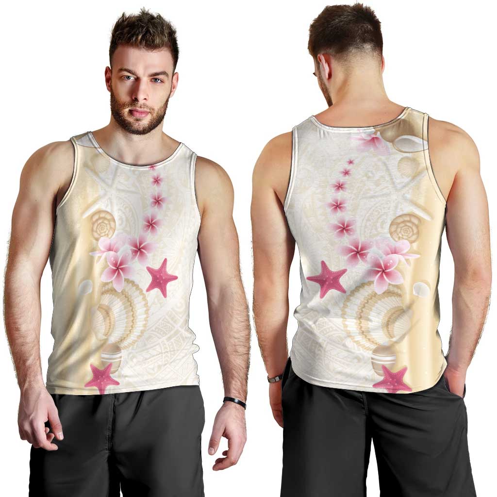Beige Frangipani Sea Shell Men Tank Top Starfish Polynesian Pattern - Polynesian Pride