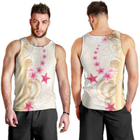 Beige Frangipani Sea Shell Men Tank Top Starfish Polynesian Pattern - Polynesian Pride