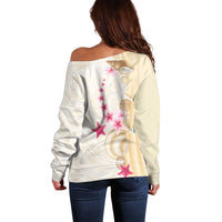 Beige Frangipani Sea Shell Off Shoulder Sweater Starfish Polynesian Pattern - Polynesian Pride